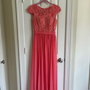 David's Bridal Coral Lace Maxi Dress